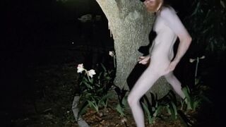 Fingering ass and humping a tree in the moonlight