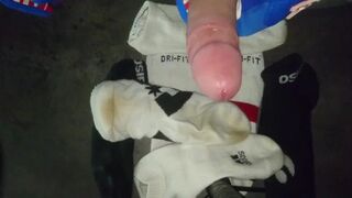 Cumshot on sweaty white Jordan Socks with FOX MX gloves