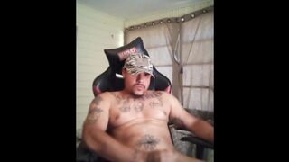Sexy army guy self fucking his ass from behind on gaming chair