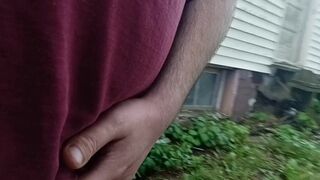 Sean walkin around yard n pisses