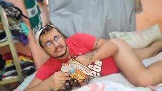 Little nerd playing video games and getting excited