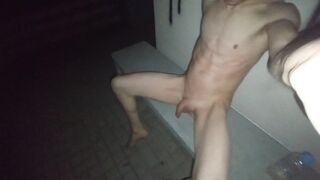 Playing naked with piss in public