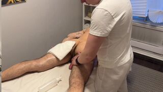 Hung guy got excited during massage with a new masseur.