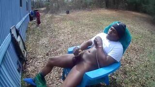 Look at me stroking my dick outside.