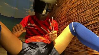 Soccer boy hurts his own cock