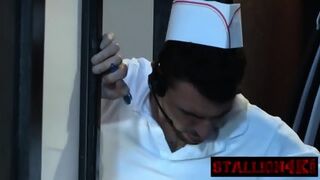 Three Guys Having Fun In Restaurant