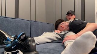 Bottom sniffs sweaty socks and gets a creampie