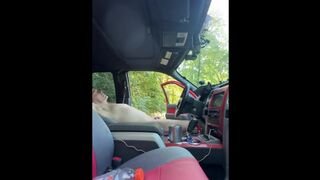 Edging my cock in a public park with truck door open.