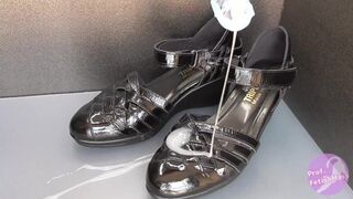 Shoe fetishism Ejaculate in black sandals