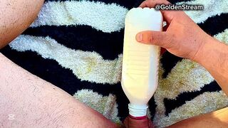 18yo Teen He jerks off with a bottle can he cum?