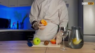 The cook couldn't resist and started masturbating a big cock in the kitchen