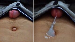 Watching PORN and CUM WITHOUT HANDS with a massive load of cum in my navel / Homemade