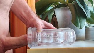 Transparent sleeve solo fuck