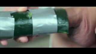 Stunning young cock hair removal before fucking a cucumber