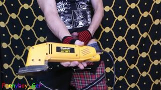 Perverse punk makes himself cum with a grinding machine, before he strip and dance (Preview)