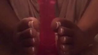 Foot jacking dildo fuck